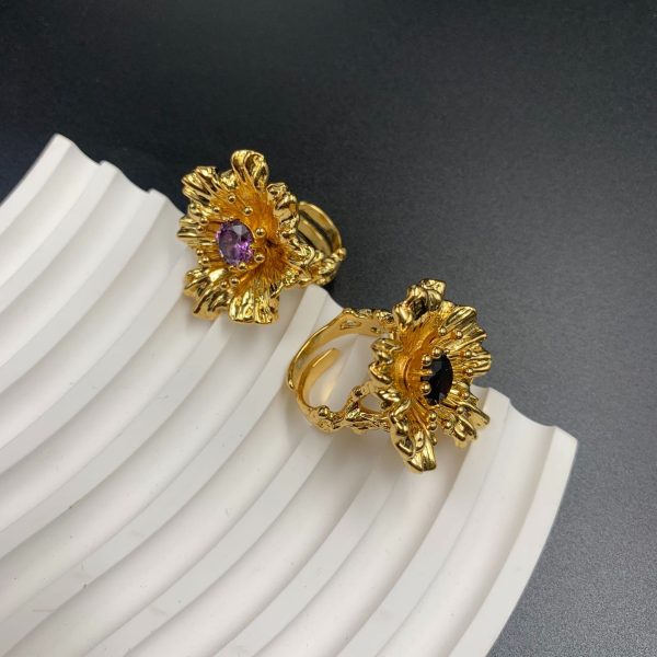 Artistic retro diamond 3D inlaid flower ring JY-R2408002