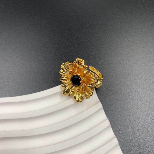 Artistic retro diamond 3D inlaid flower ring JY-R2408002