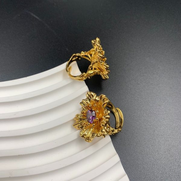 Artistic retro diamond 3D inlaid flower ring JY-R2408002