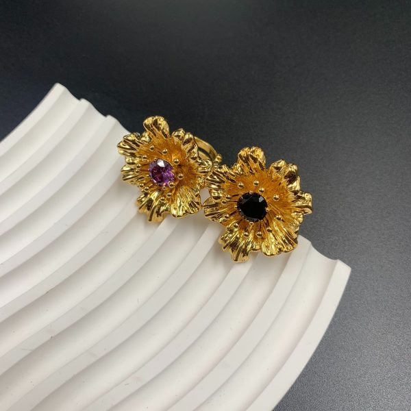 Artistic retro diamond 3D inlaid flower ring JY-R2408002