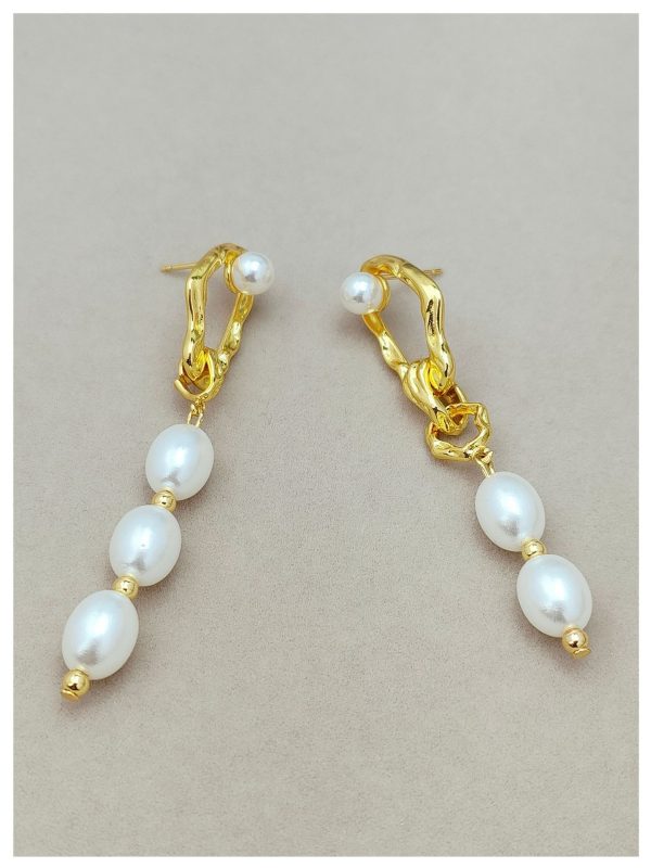 Asymmetric pearl gold dngle earrings SB-E2408027