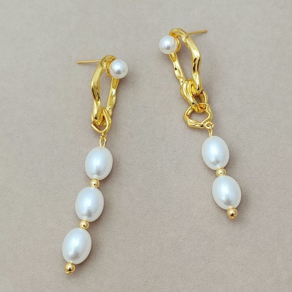 Asymmetric pearl gold dngle earrings SB-E2408027