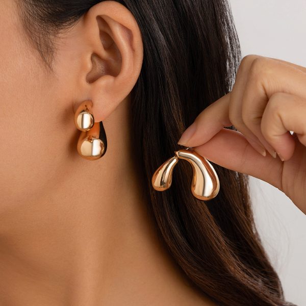 Geometric smooth metal 14K gold earrings MY-E2408001