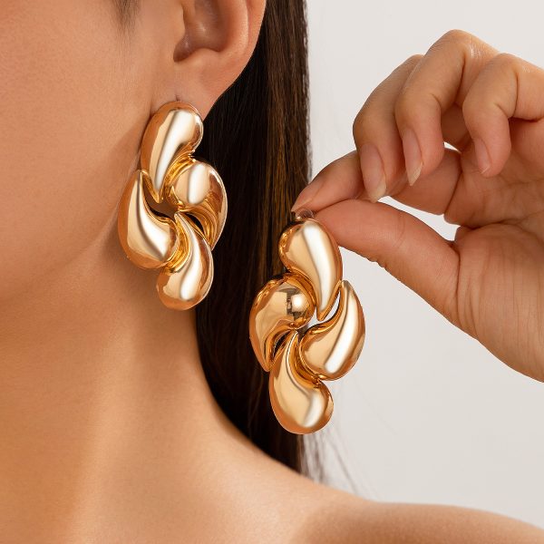 Geometric smooth metal 14K gold earrings MY-E2408001