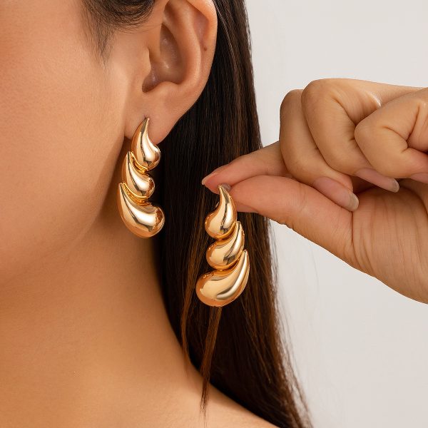 Geometric smooth metal 14K gold earrings MY-E2408001