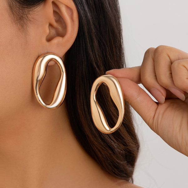 Geometric smooth metal 14K gold earrings MY-E2408001